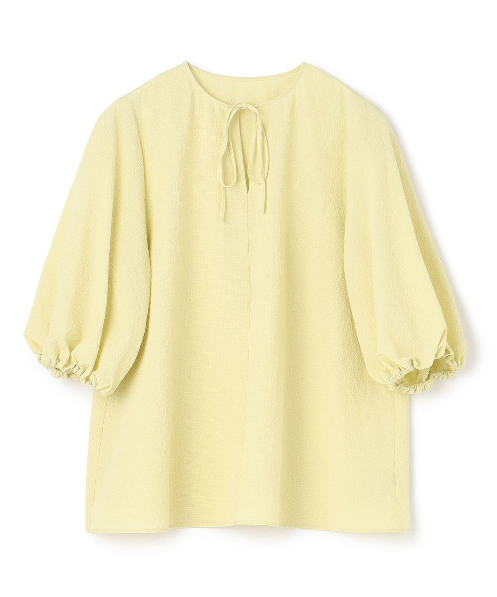 UNFILO 【洗える】シアーサッカーボリュームスリーブブラウス 