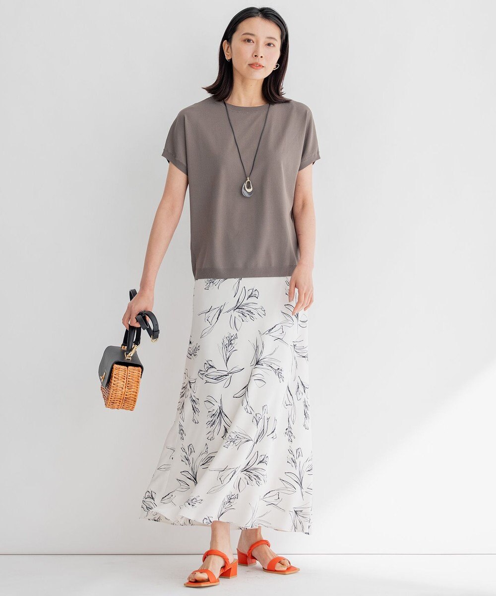 23区 【洗える】ラインフラワープリント Iライン スカート 