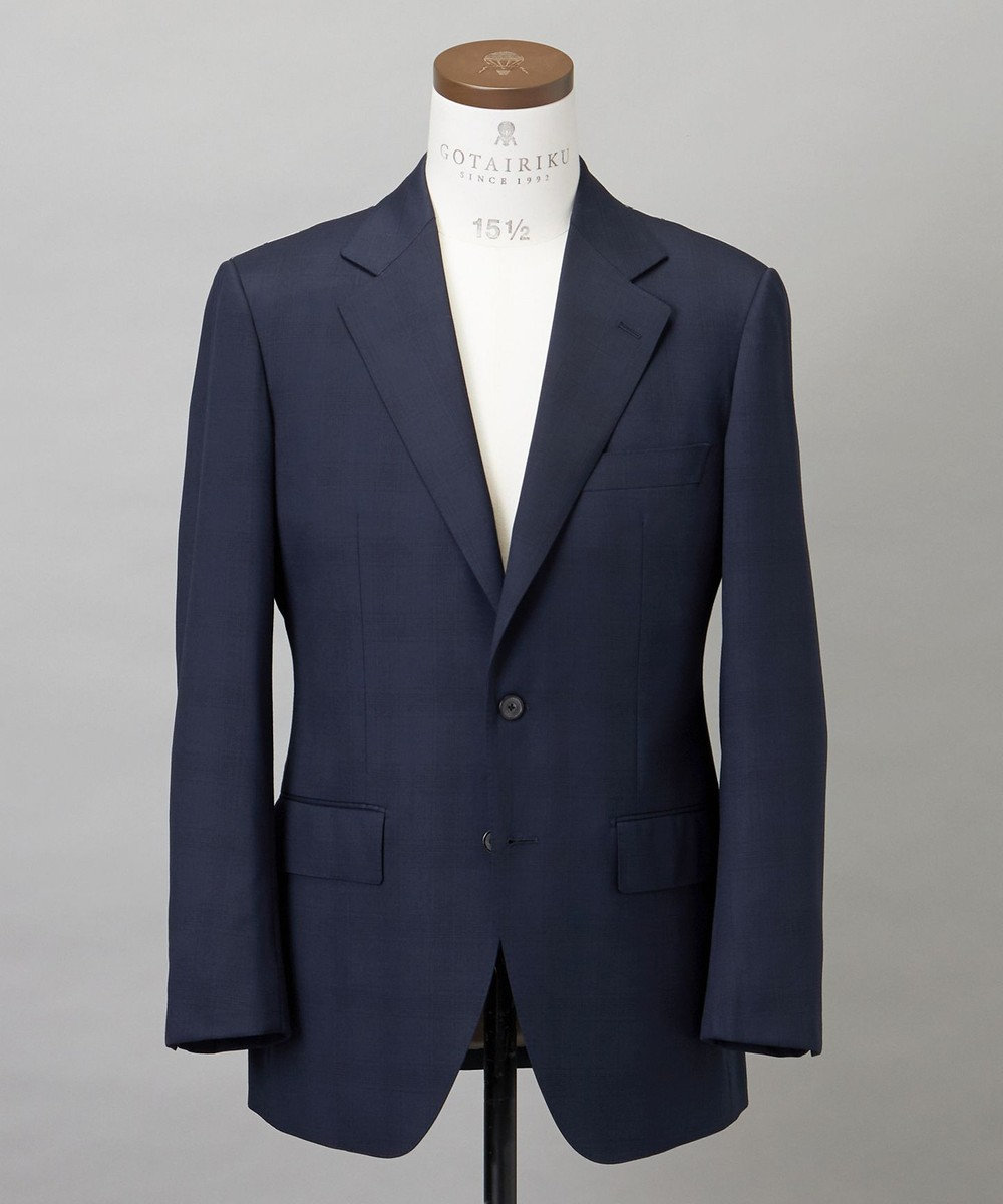 GOTAIRIKU 横に伸びる【TasmaniaWool/タマニアウール】ストレッチ スーツ__ネイビー格子柄 