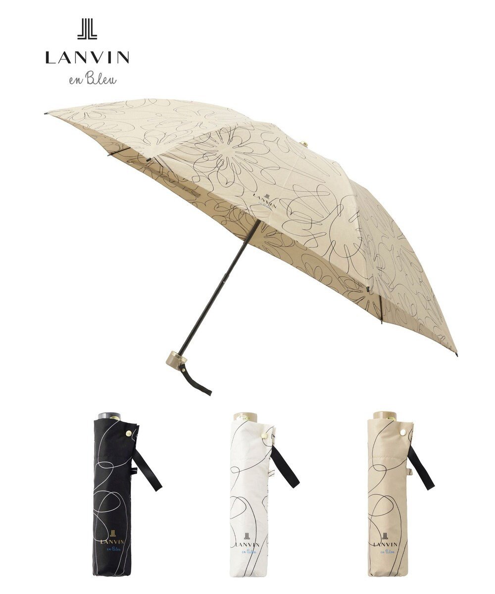 MOONBAT 【新色追加】ランバン オン ブルー 折りたたみ傘 フラワー柄サテンジャガードプリント 簡単開閉 