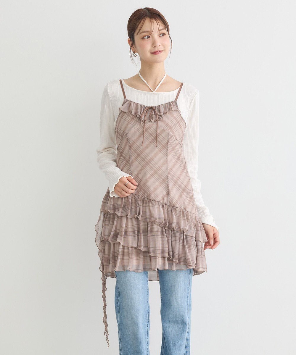 earth music&ecology フロントリボンチェックミニキャミワンピース 