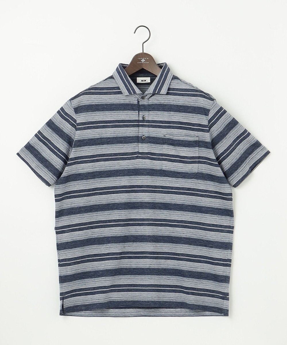 JOSEPH ABBOUD 【キングサイズ・吸水速乾】リネンマルチボーダー ポロシャツ 