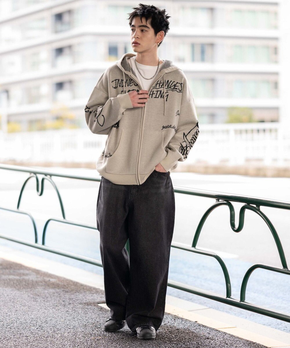 WEGO ジャガードグラフィックニットZIPパーカー 