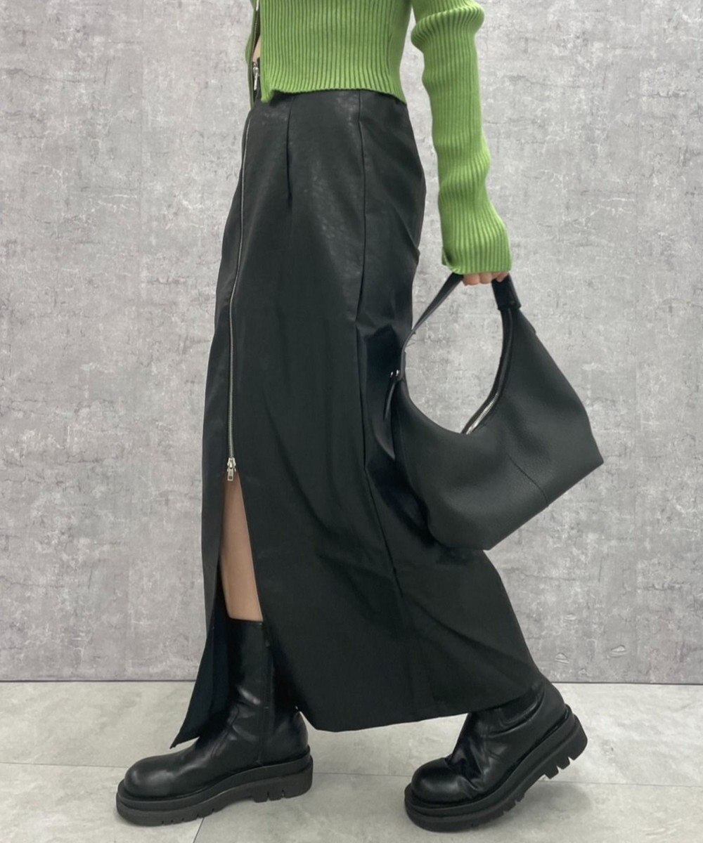 WEGO FレザーWZIPロングスカート 