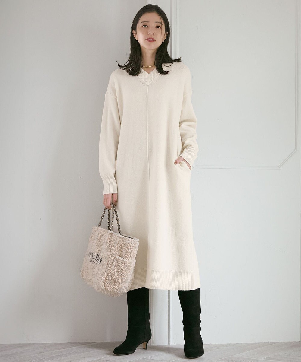 23区 L 【SLOW/一部店舗限定】ニットトータル Vネック ワンピース 