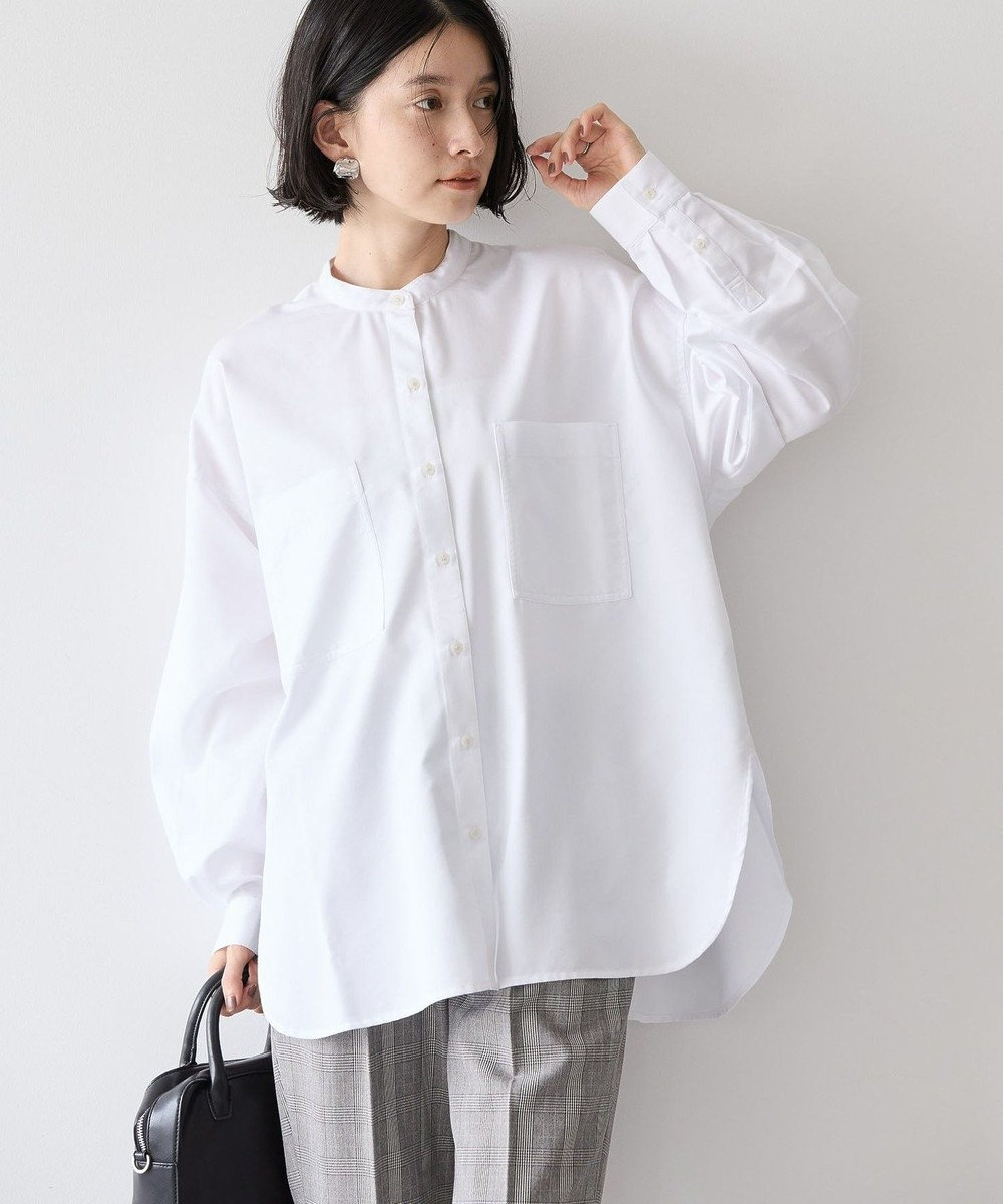 AMERICAN HOLIC イージーケアバンドカラーＷポケットロングシャツ Off White