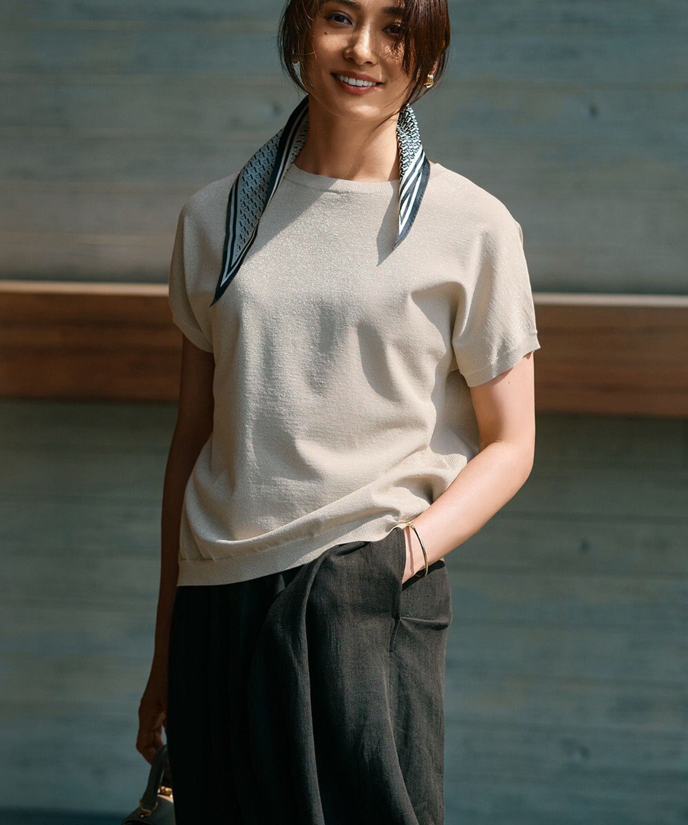 23区 L 【洗える】レーヨンポリエステルストレッチ プルオーバー ラメニット 