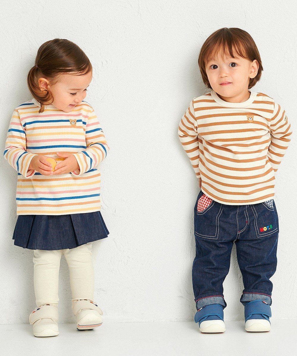 MIKI HOUSE HOT BISCUITS 【80-120cm】ボーダー柄 ワンポイント長袖Tシャツ 