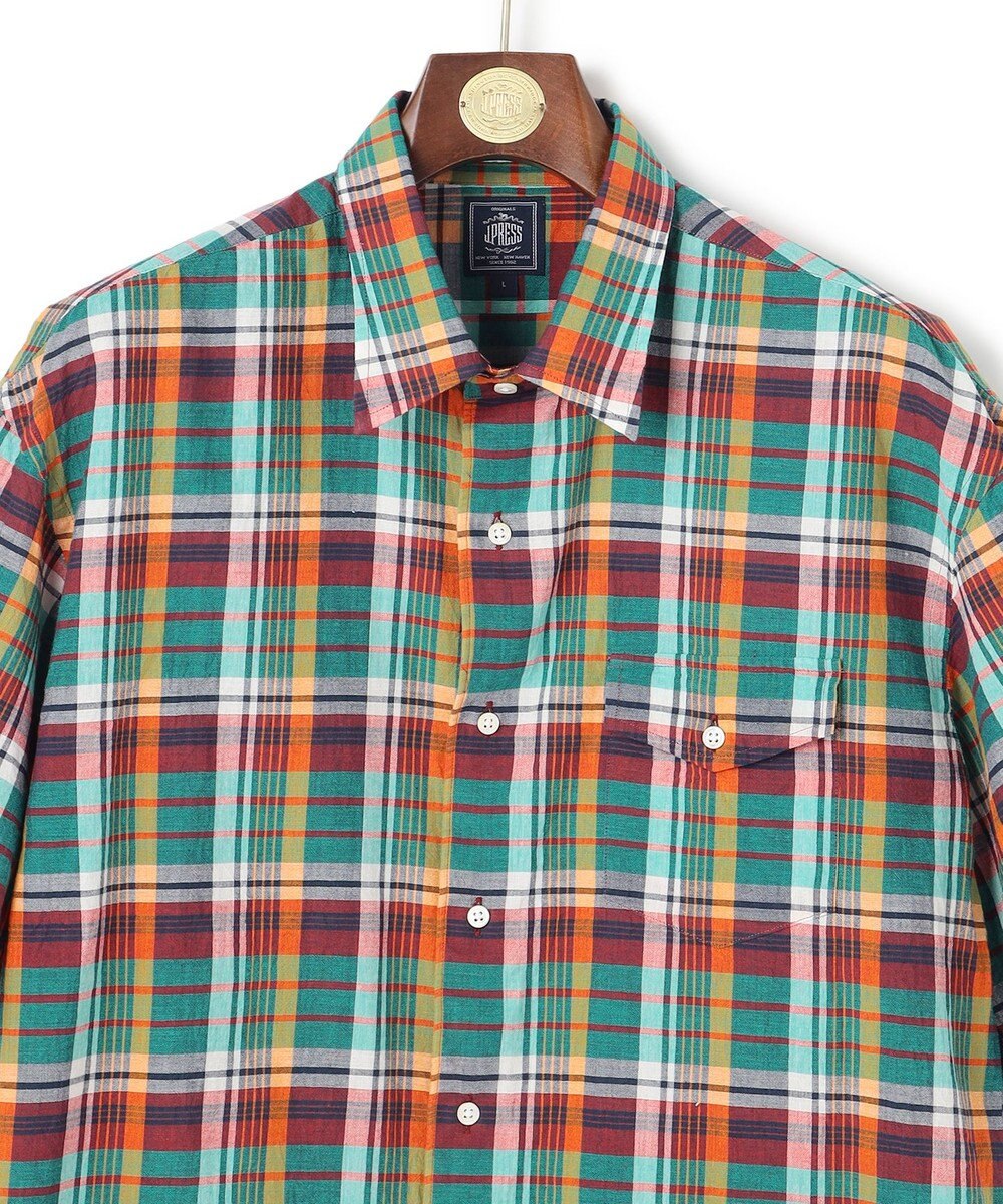 J.PRESS MEN 【J.PRESS ORIGINALS】Indian Madras Regular half Sleeve Shirt / Baggy-Fit 
