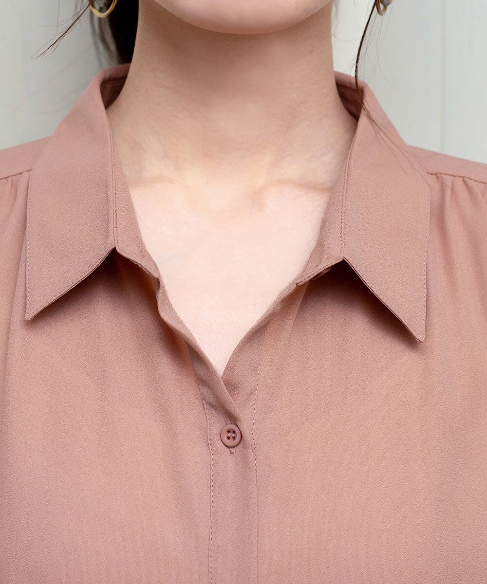 Tiaclasse L 【洗える】フレンチスリーブシャツチュニックブラウス 