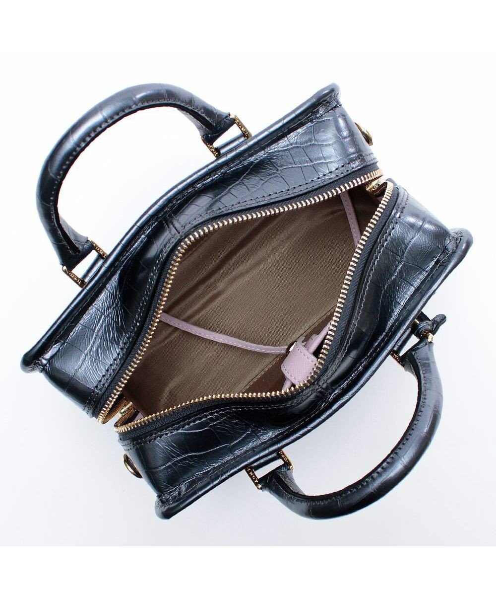 A.D.M.J. 【牛革】クロコ型押しヘリ巻きボストン23cm 