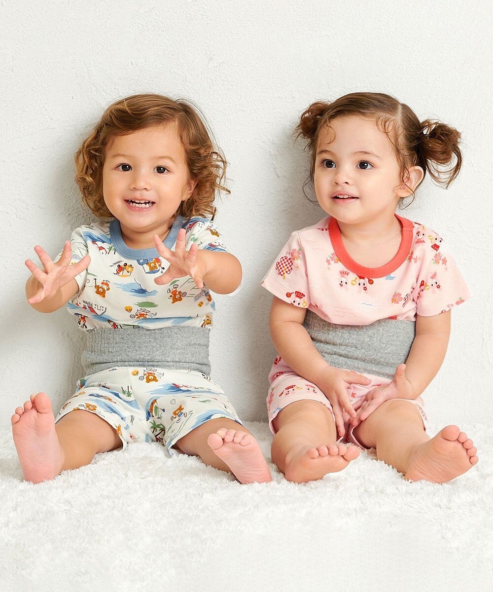 MIKI HOUSE HOT BISCUITS 【80-120cm】 リゾートビーンズ 腹巻き付き タック天竺素材 半袖パジャマ 