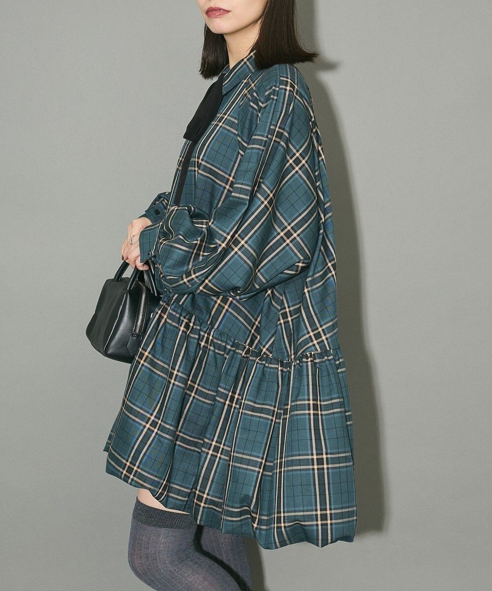 Green Parks ボウタイリボン付裾バルーンシャツワンピース 