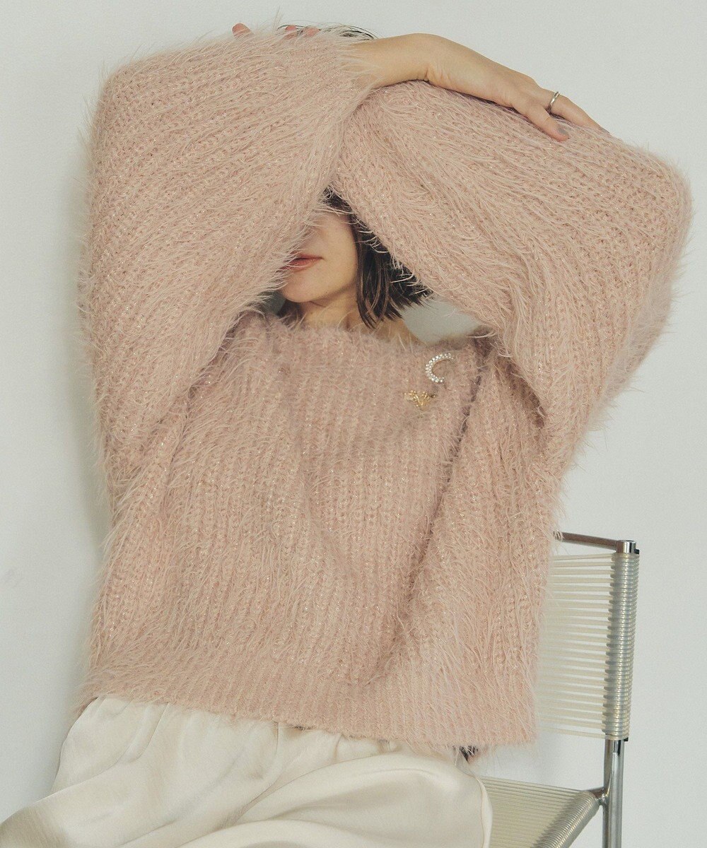 YECCA VECCA ラメシャギーボートネックニット 