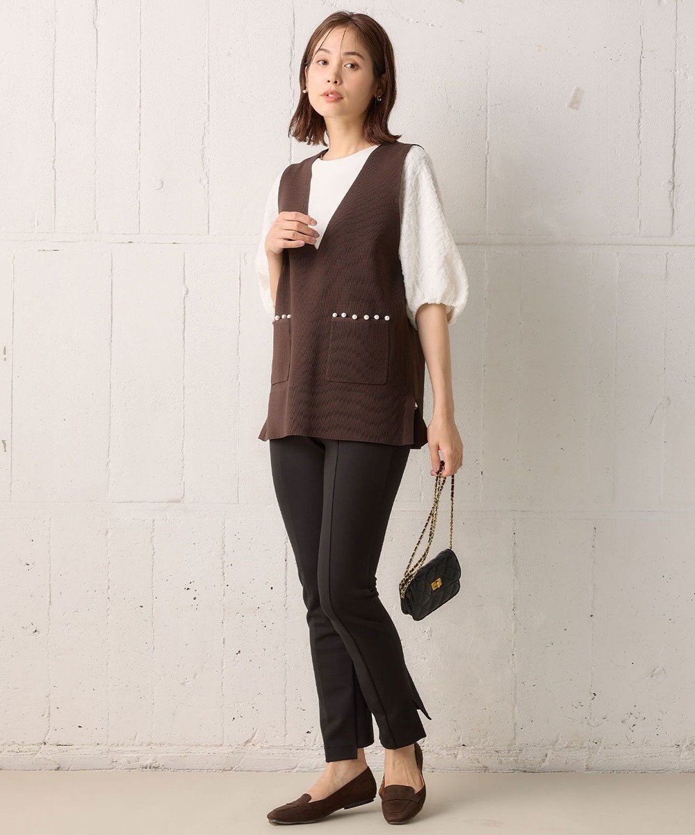 組曲 【洗える】レリーフスリーブジャージー カットソー 