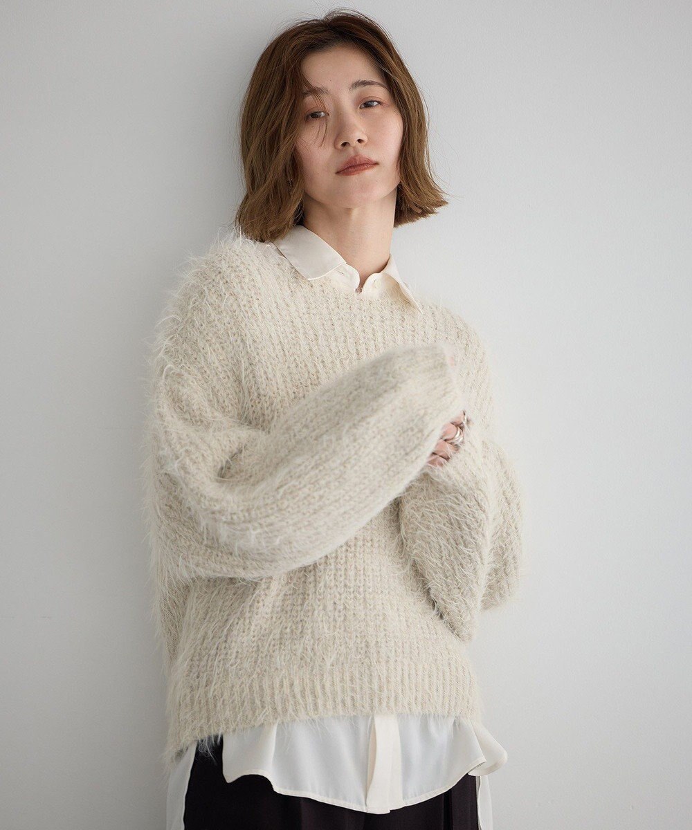 YECCA VECCA ラメシャギーボートネックニット 