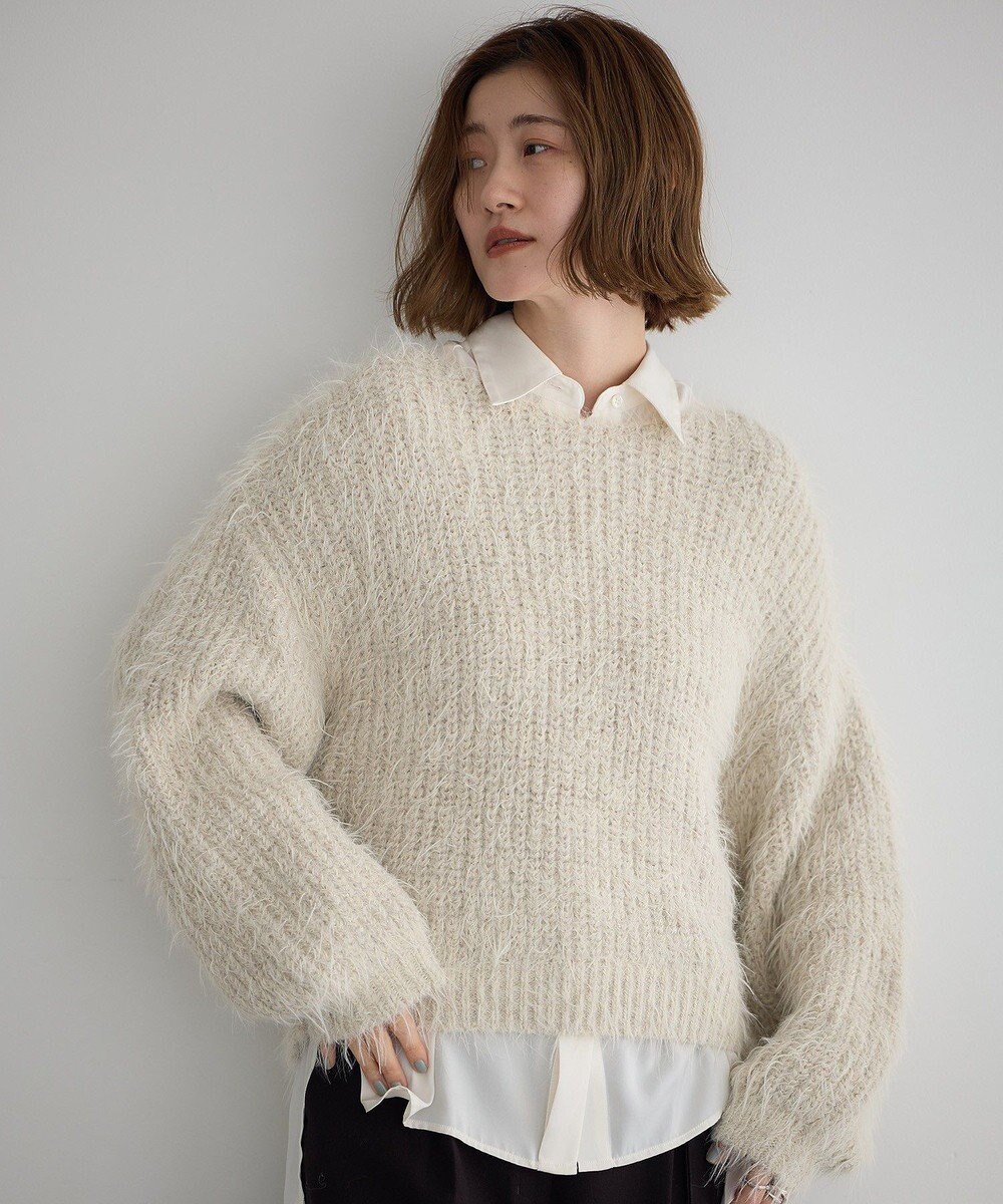 YECCA VECCA ラメシャギーボートネックニット 