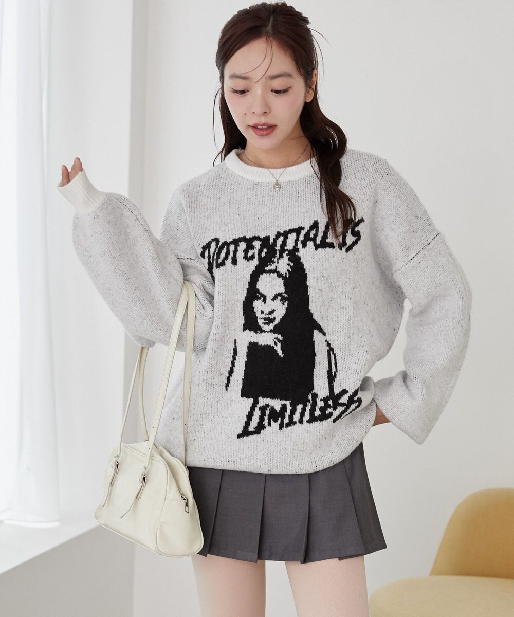 WEGO フラッフィーグラフィックBIGニットプルオーバー 