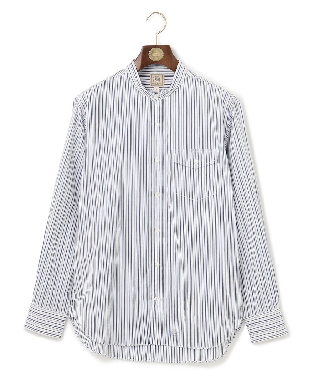 J.PRESS MEN ポプリンマルチストライプ バンドカラーシャツ 
