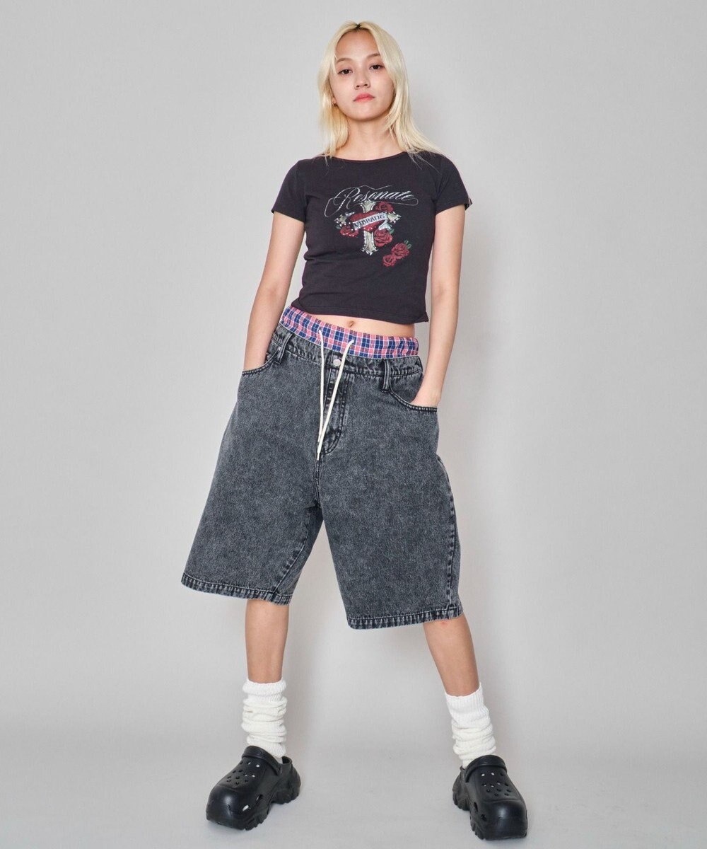 WEGO 【ユニセックス着用ITEM/MLサイズ展開/ウエストゴム】ボクサードッキングデニムショーツ 