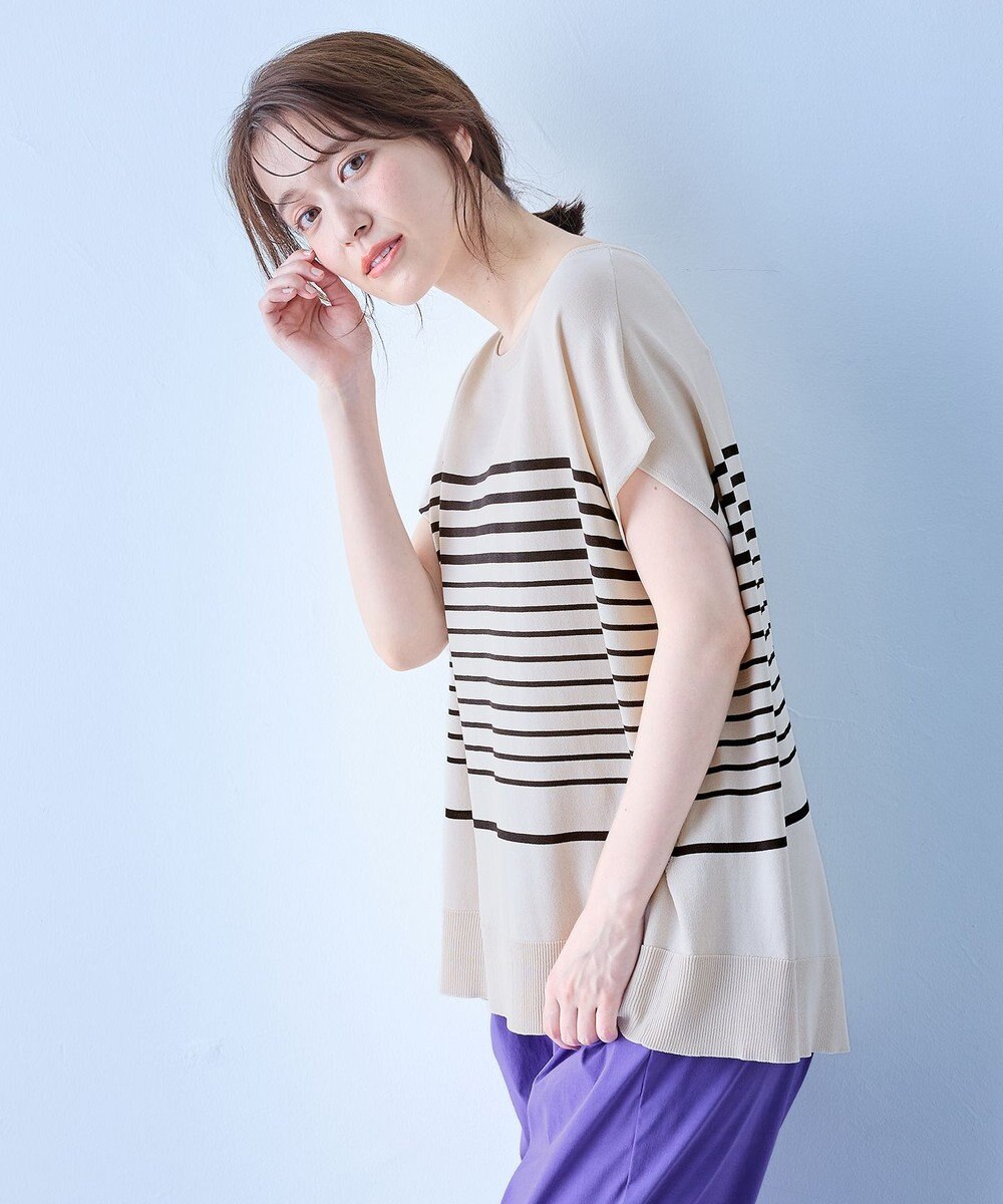 ANY L 【洗濯機可/接触冷感/UVカット/アンチピリング】フレンチスリーブニットプルオーバー 