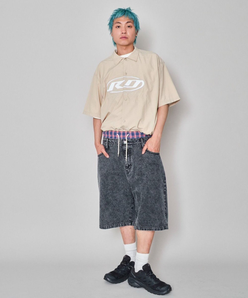 WEGO 【ユニセックス着用ITEM/MLサイズ展開/ウエストゴム】ボクサードッキングデニムショーツ 