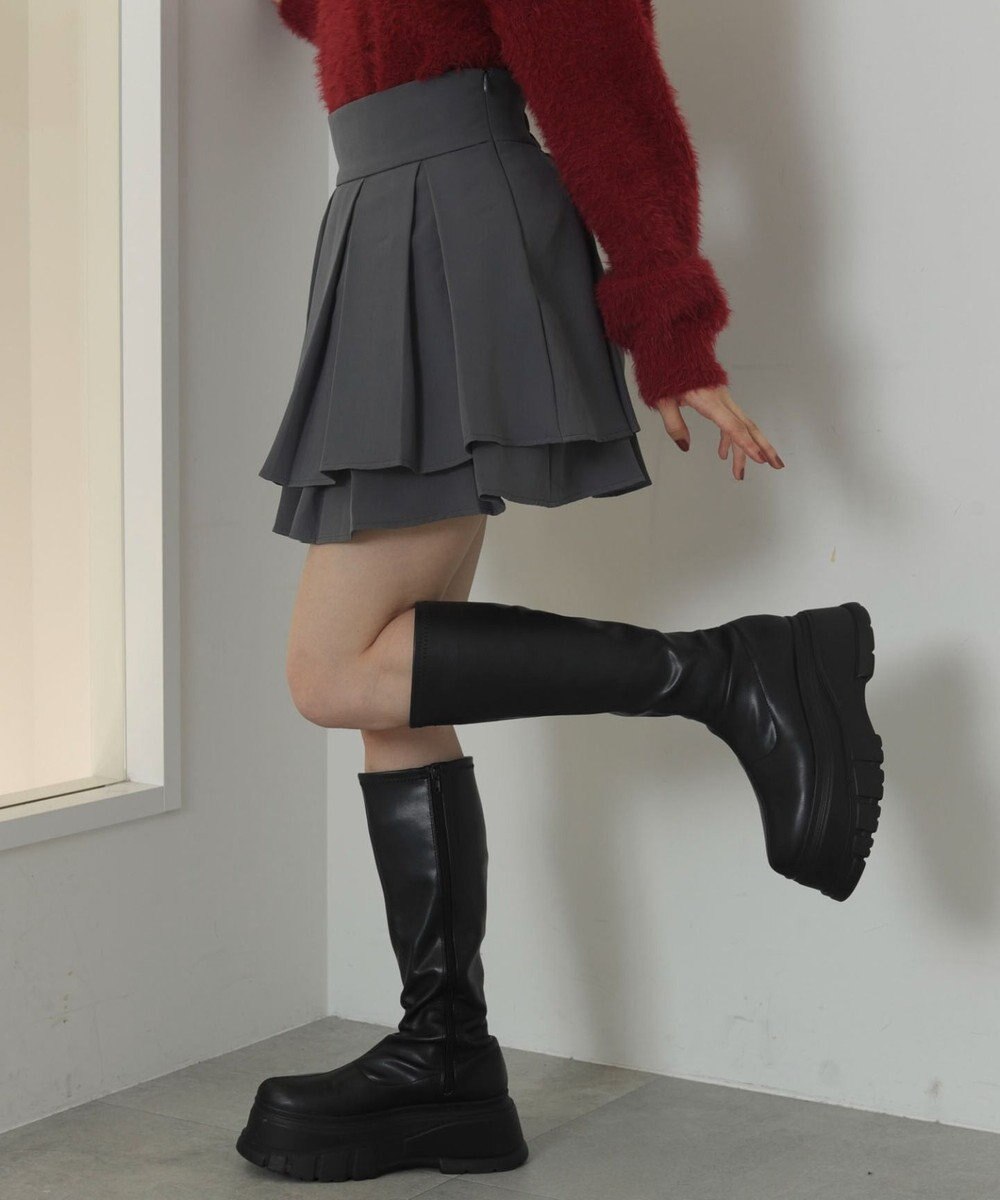 WEGO ハイウエスト2段プリーツスカパン 