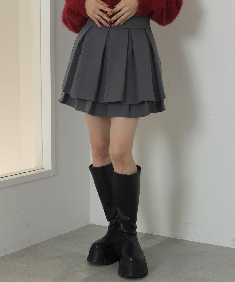 WEGO ハイウエスト2段プリーツスカパン 