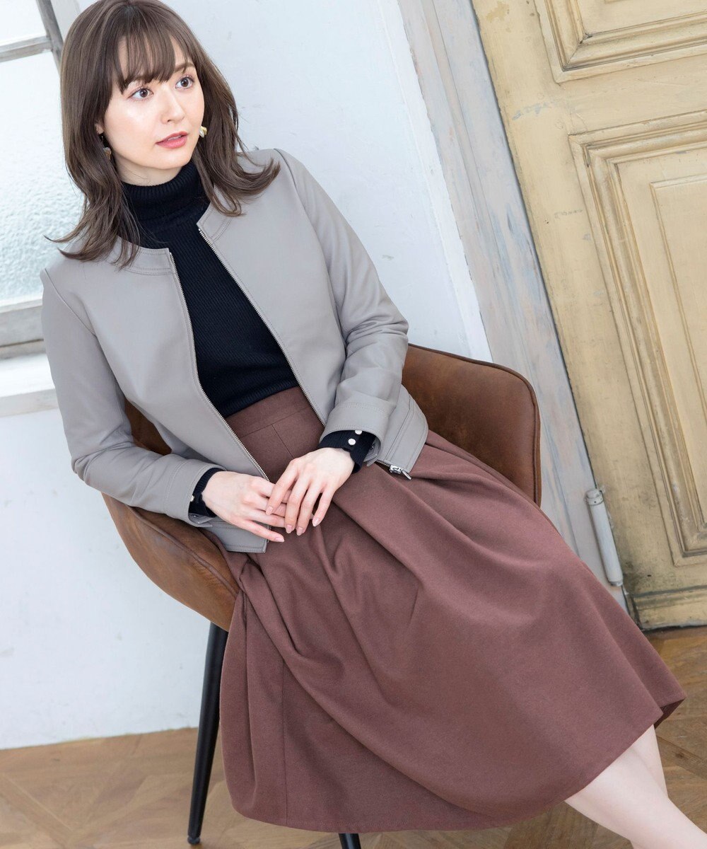 Tiaclasse 大人上品なウール調タックフレアスカート 