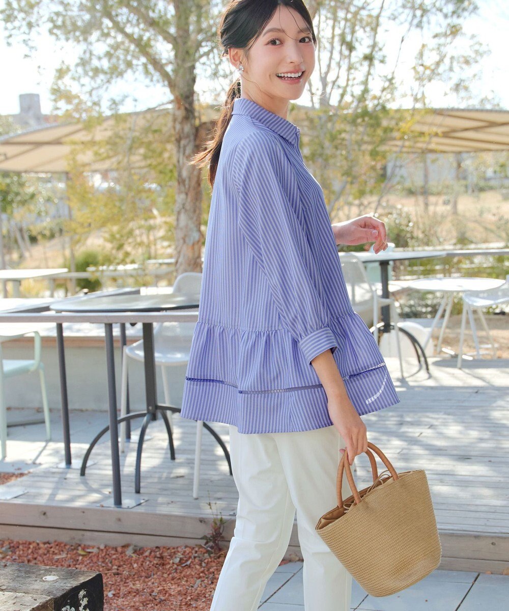 Tiaclasse はしごレースストライプシャツチュニック 