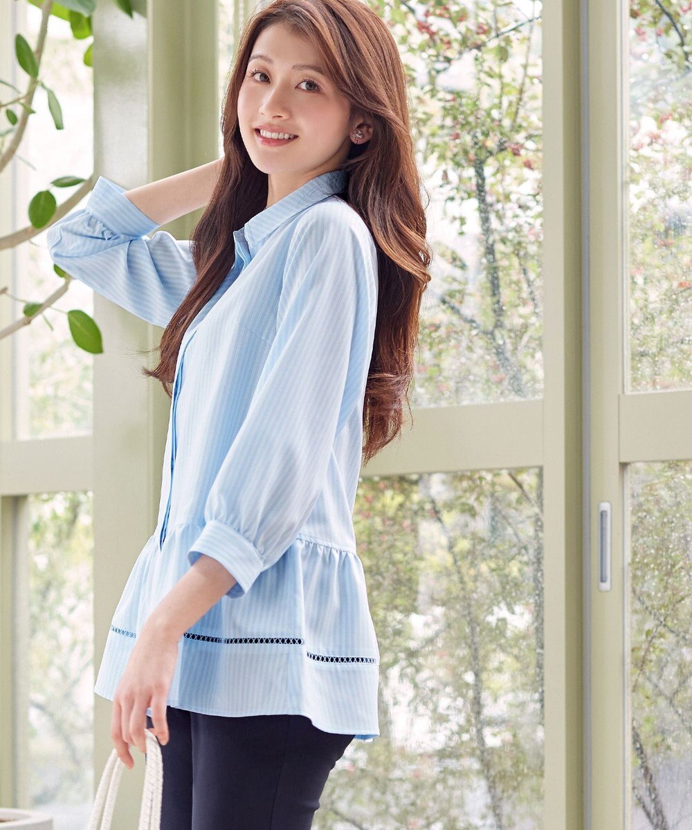 Tiaclasse はしごレースストライプシャツチュニック 