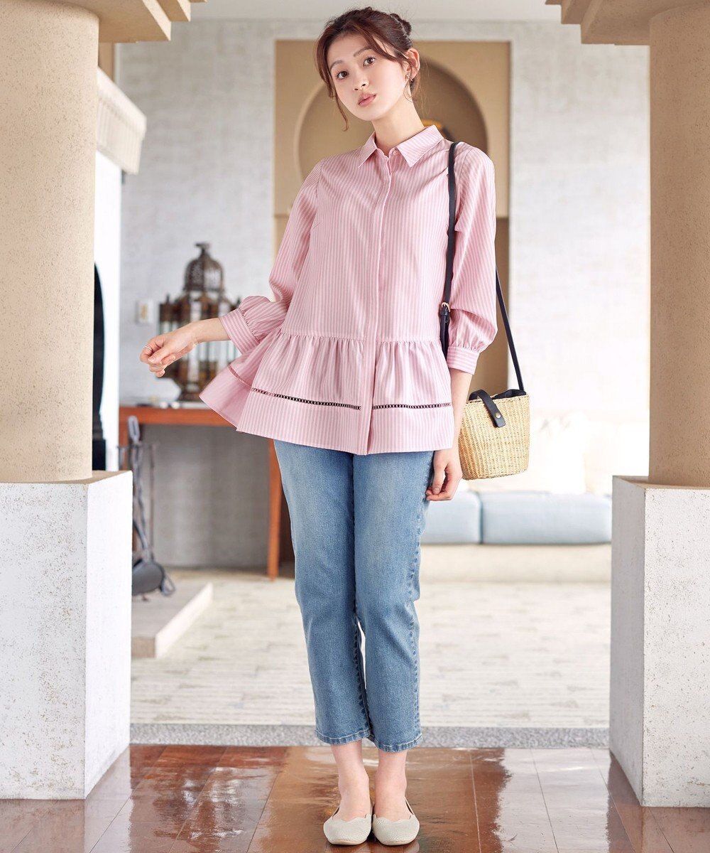 Tiaclasse はしごレースストライプシャツチュニック 