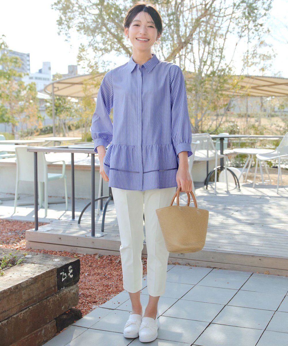 Tiaclasse はしごレースストライプシャツチュニック 