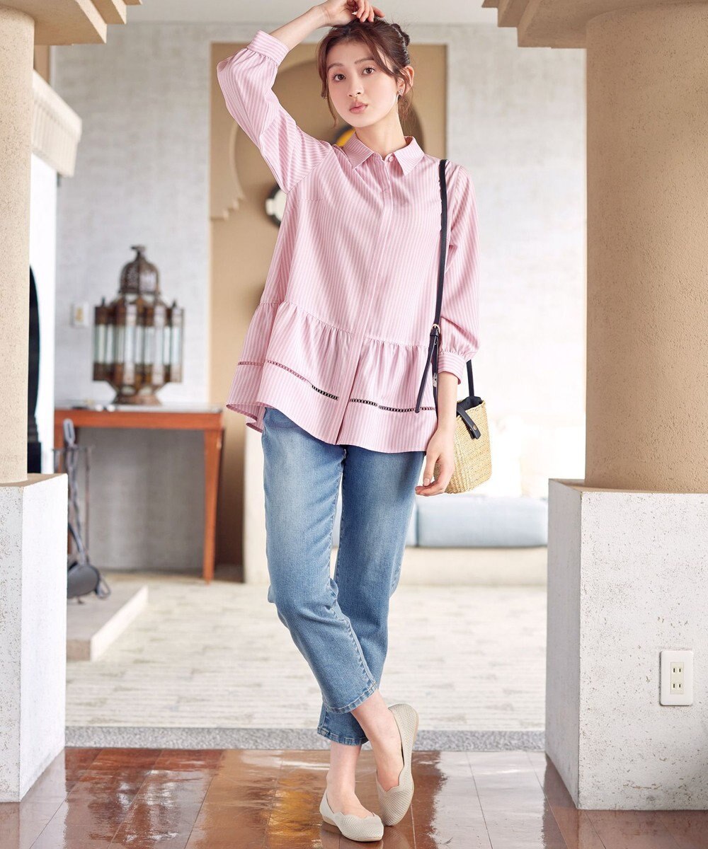 Tiaclasse はしごレースストライプシャツチュニック 