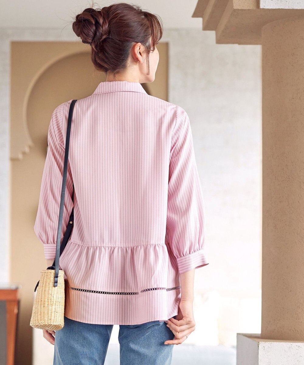 Tiaclasse はしごレースストライプシャツチュニック 