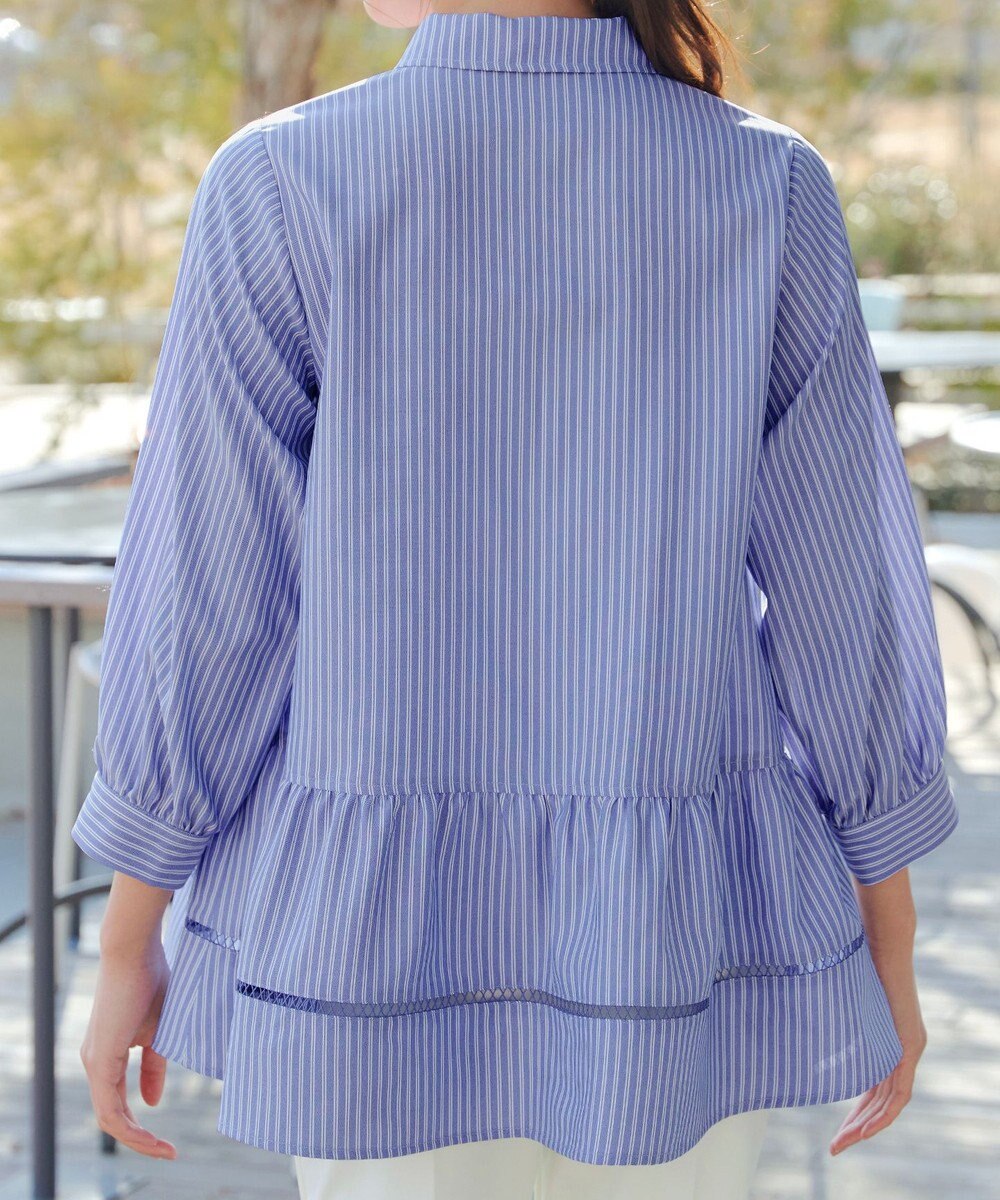 Tiaclasse はしごレースストライプシャツチュニック 