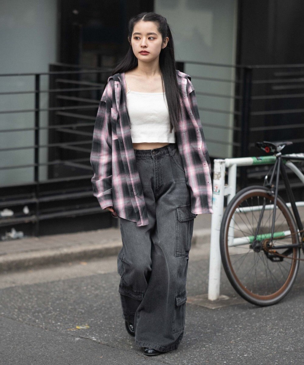 WEGO フードチェックシャツ 