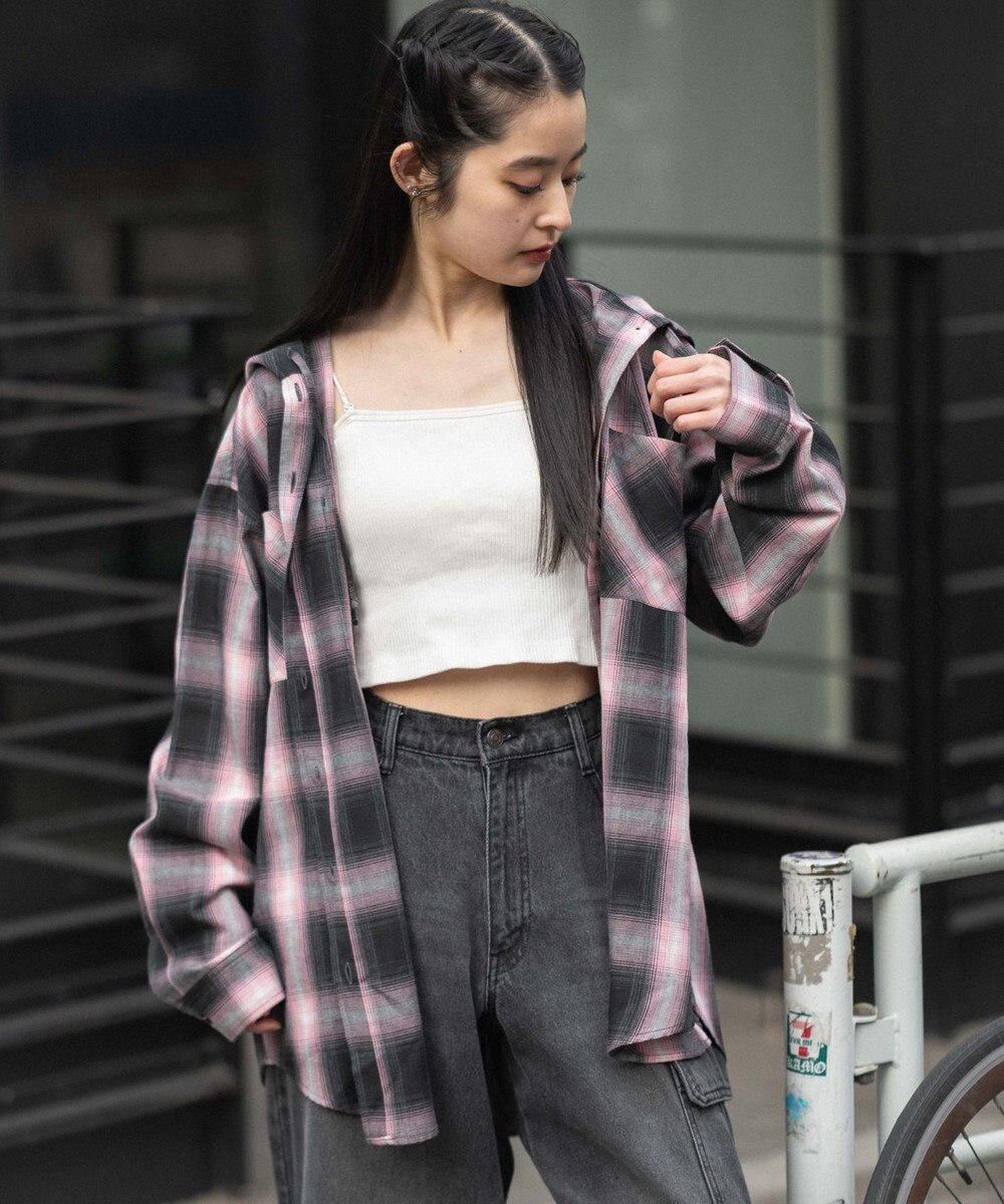 WEGO フードチェックシャツ 