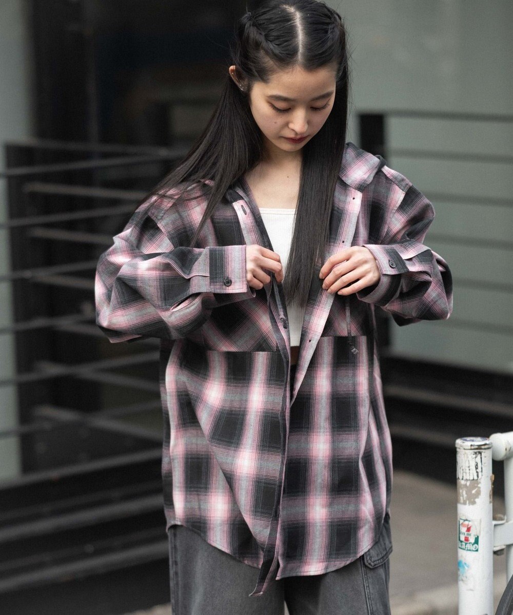 WEGO フードチェックシャツ 