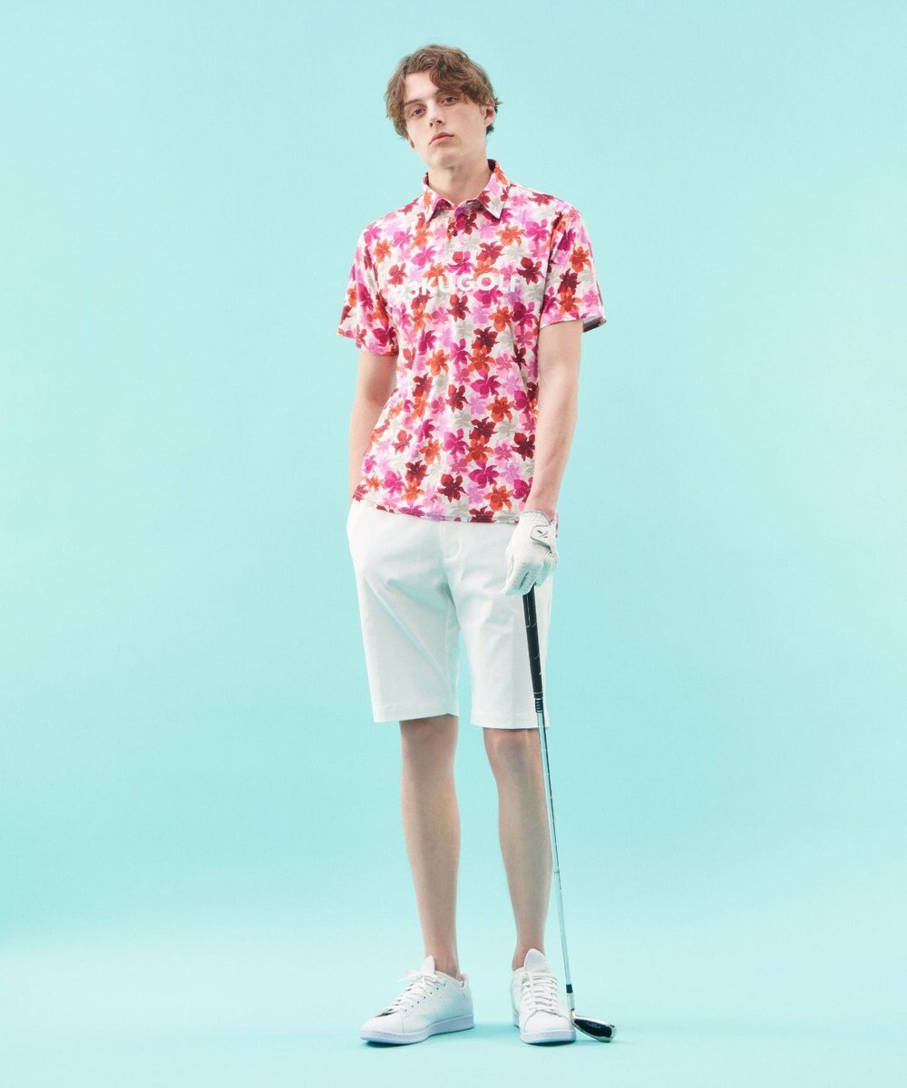 23区GOLF 【MEN】【UVカット】草花柄プリントポロシャツ 