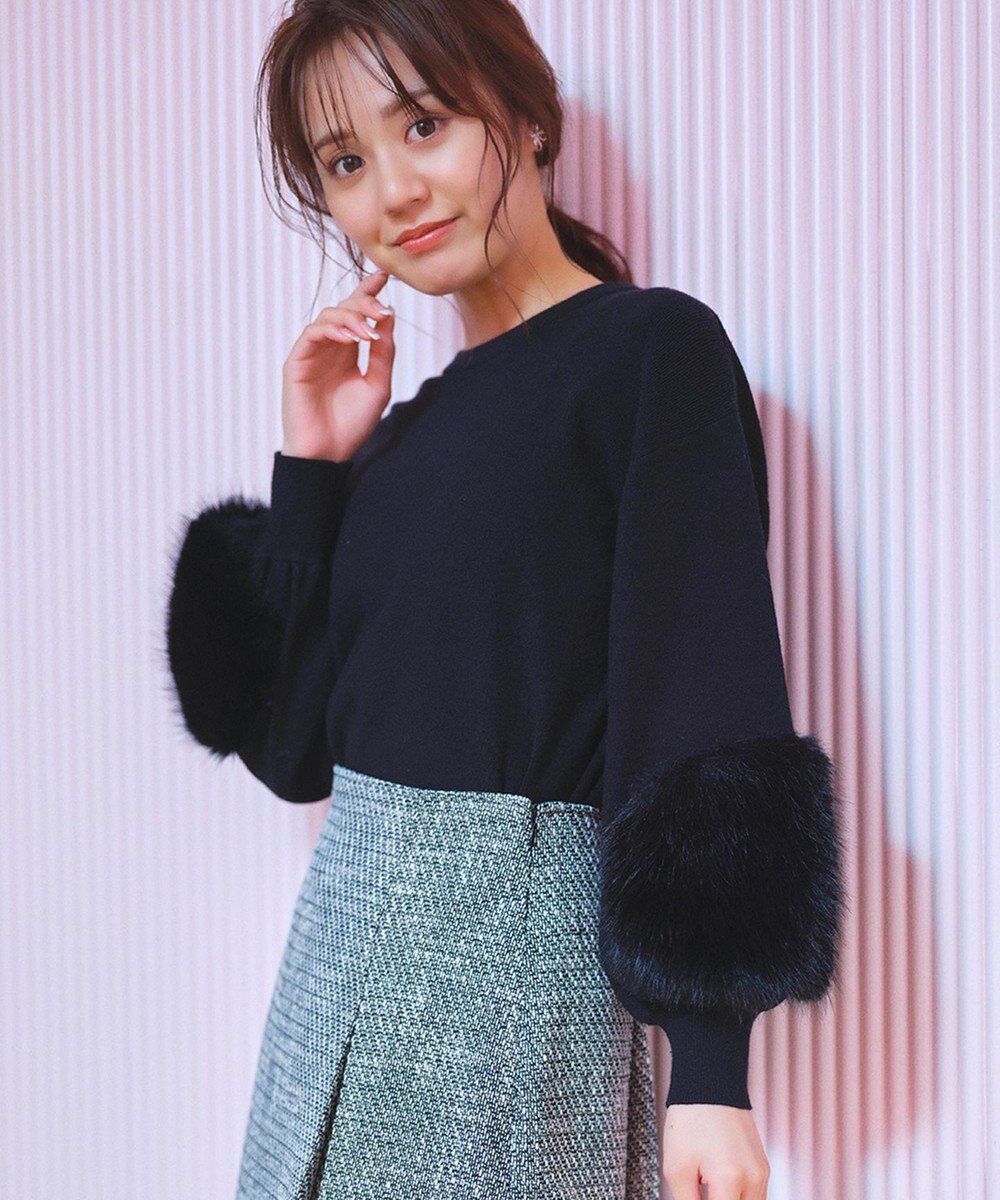 Feroux 【洗える】ファースリーブ ニットプルオーバー 