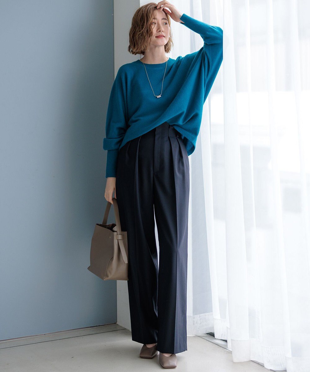 23区 L ナチュラルストレッチサキソニー タック ワイドパンツ 