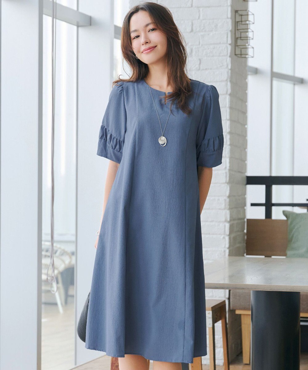 Tiaclasse L 【洗える】ギャザーランタンスリーブワンピース 