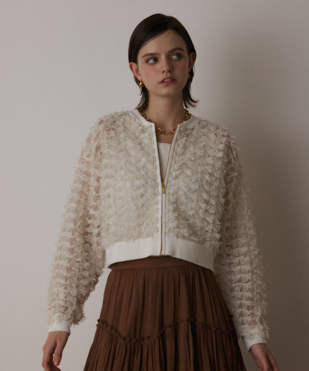 GRACE CONTINENTAL フリンジニットzipカーディガン 