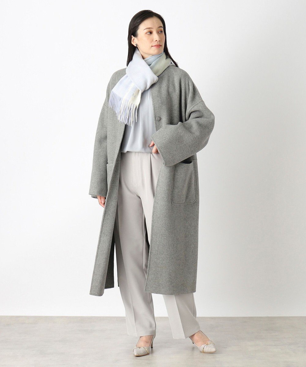 MOONBAT FURLA ウール混ラメ入りブロックチェックストールマフラー／幅30cm 