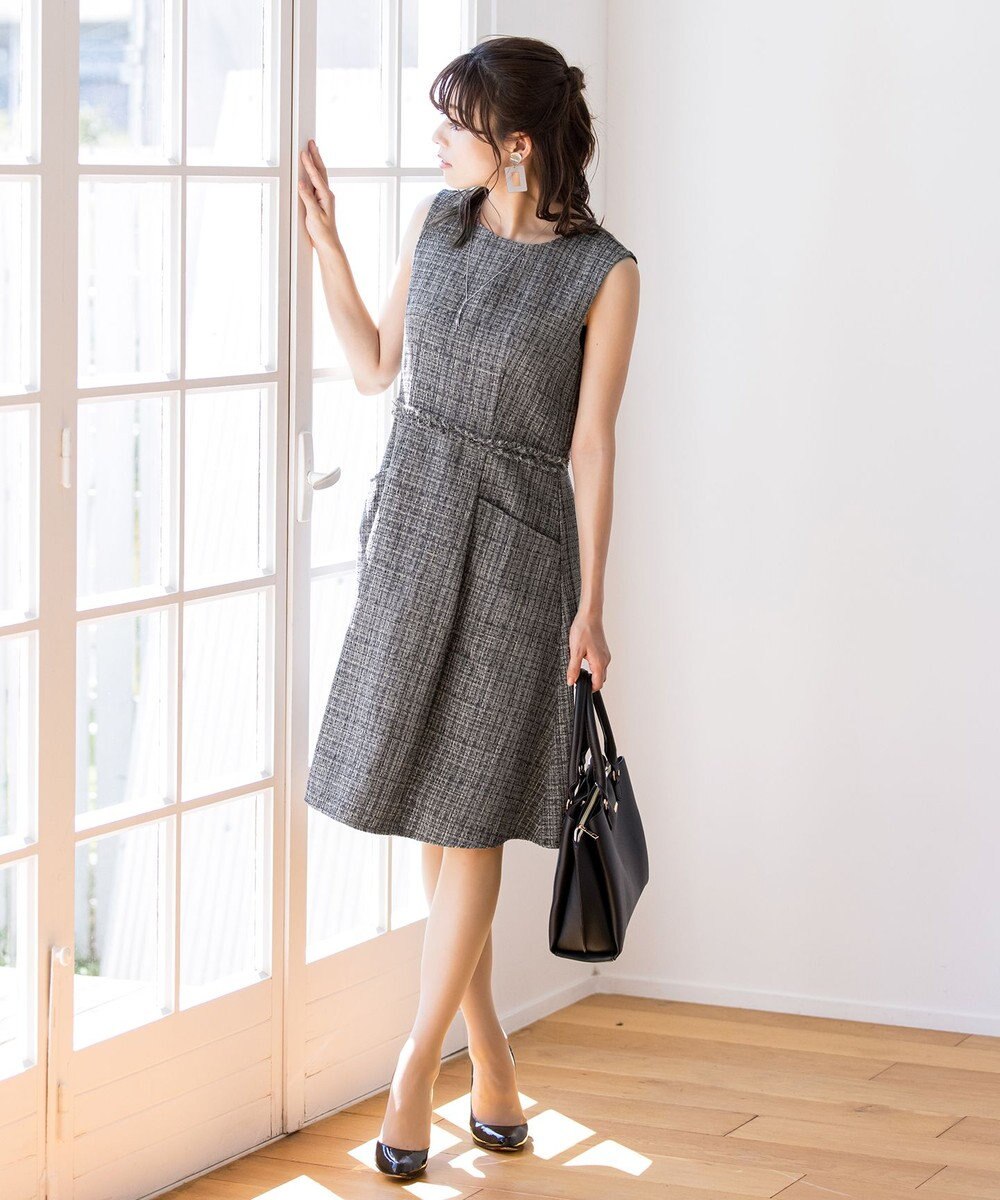 Tiaclasse 【洗える】大人華やかなツイードワンピース 