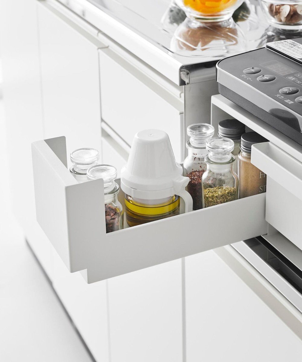 tower IHクッキングヒーターラック タワー 引き出し&スライドテーブル ホワイト 