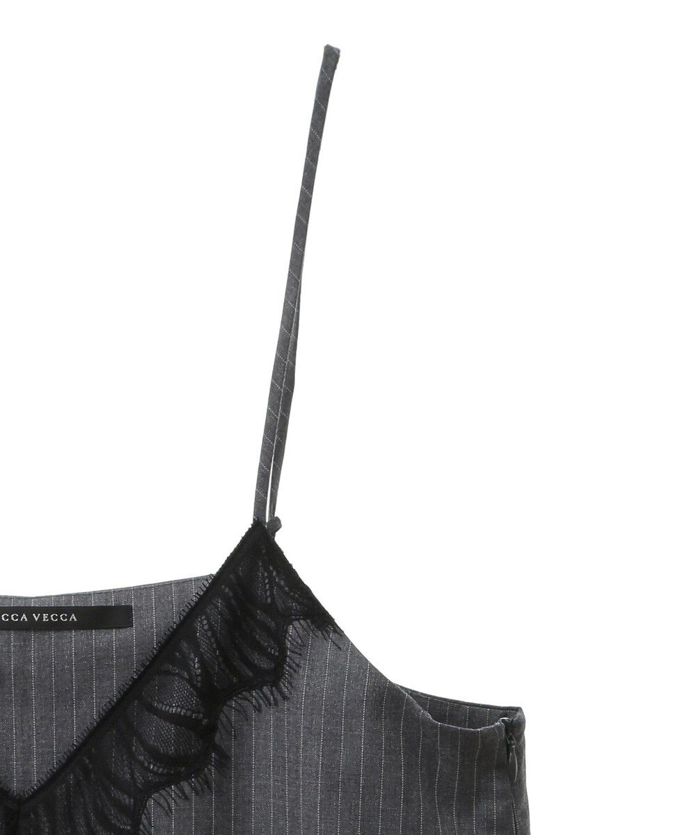 YECCA VECCA ストライプ柄レースMIXキャミワンピース 