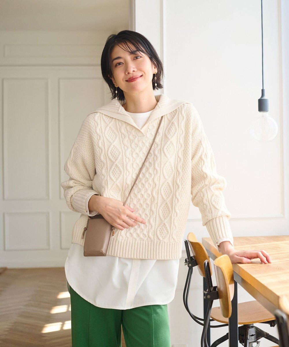 ANY 【洗濯機可】スキッパーソフトタッチアラン柄ニット 