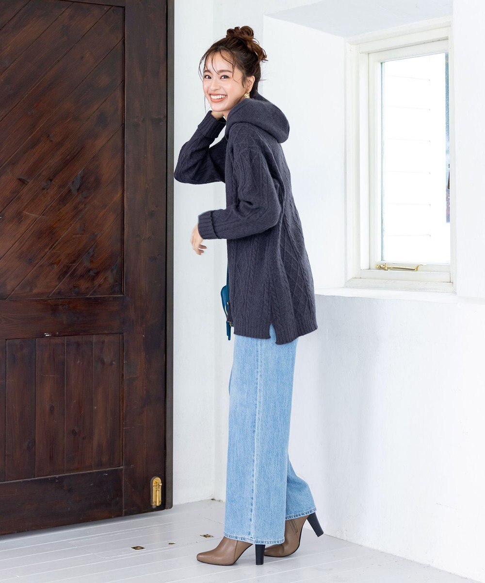 Tiaclasse 【洗える】アラン柄ニットパーカーチュニック 